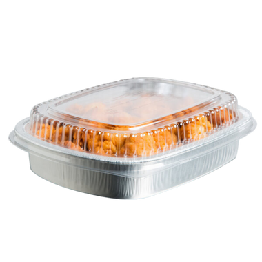 16 oz Rectangular Silver SmoothWall Foil Container with Clear Lid