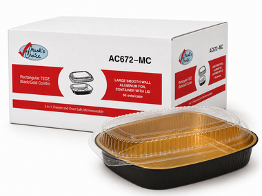 72 oz Rectangular Black Gold SmoothWall Foil Container with Clear Lid