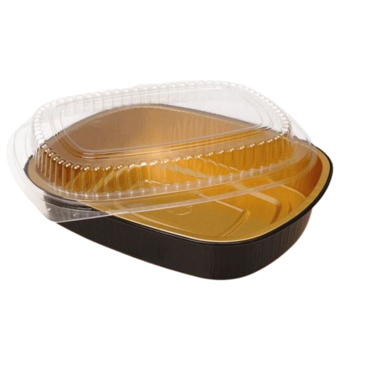 72 oz Rectangular Black Gold SmoothWall Foil Container with Clear Lid