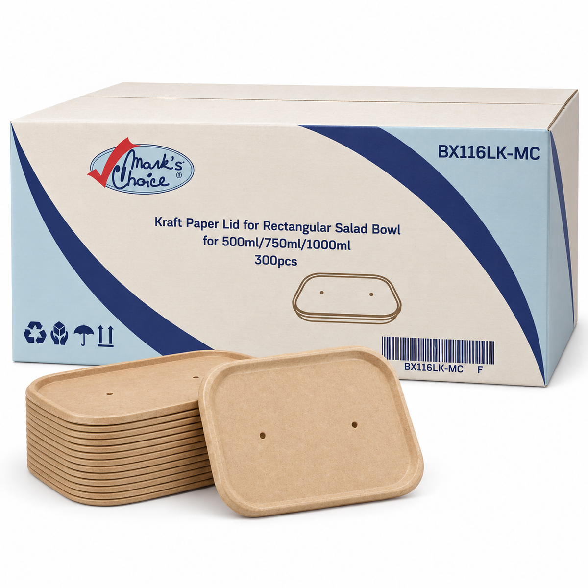 Paper lid for rectangular salad bowl
