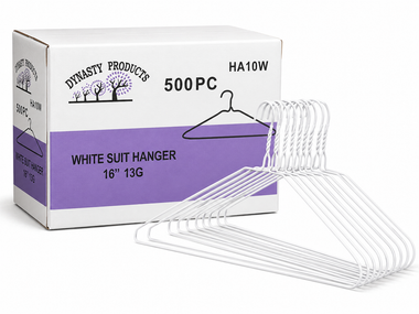 16" White Suit Hanger, 13 Gauge