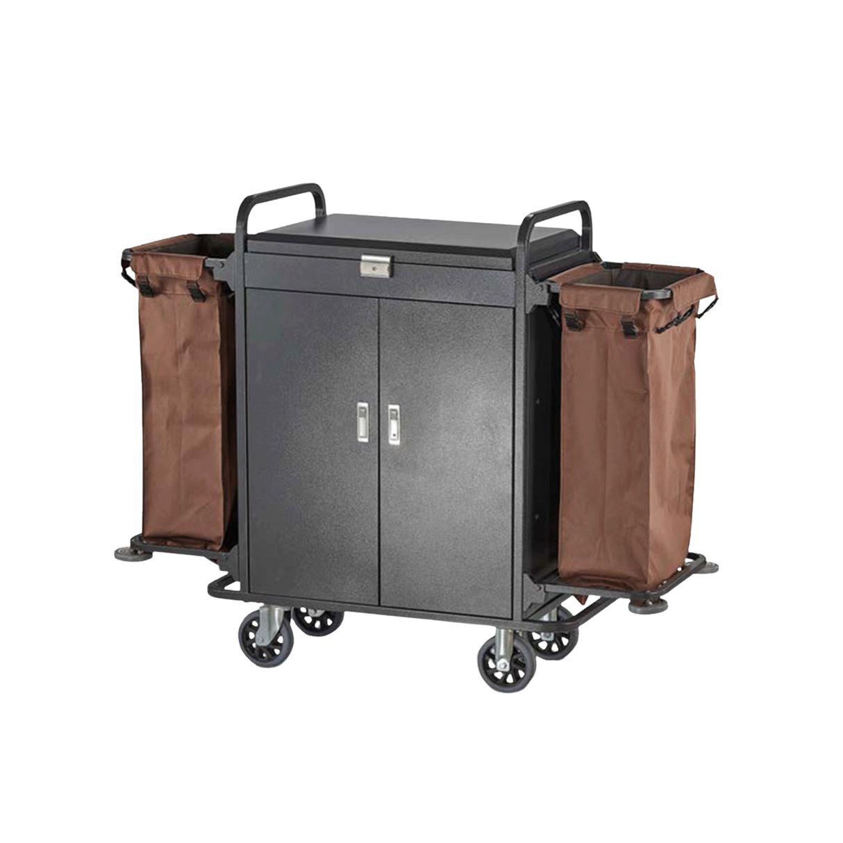 Metal Housekeeping Cart with Silent Rubber-Coated Wheels and Doors