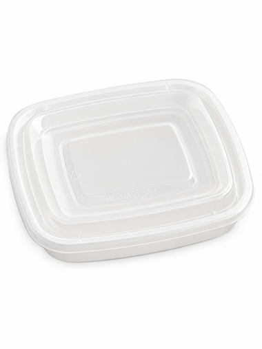 12 oz White Rectangular Take-Out Microwaveable Container with Clear Lid