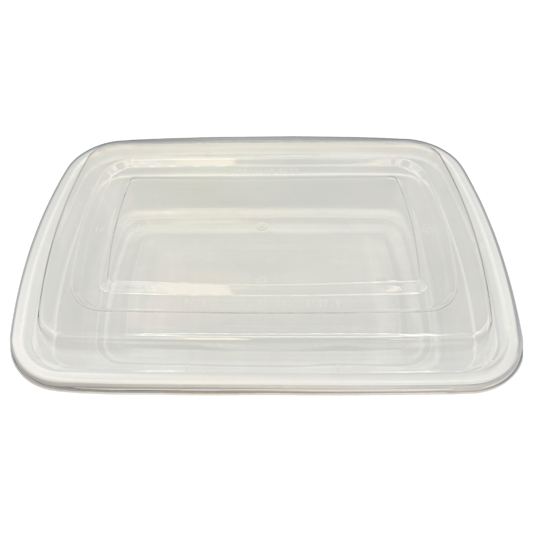 25 oz White Rectangular Take-Out Microwaveable Container with Clear Lid