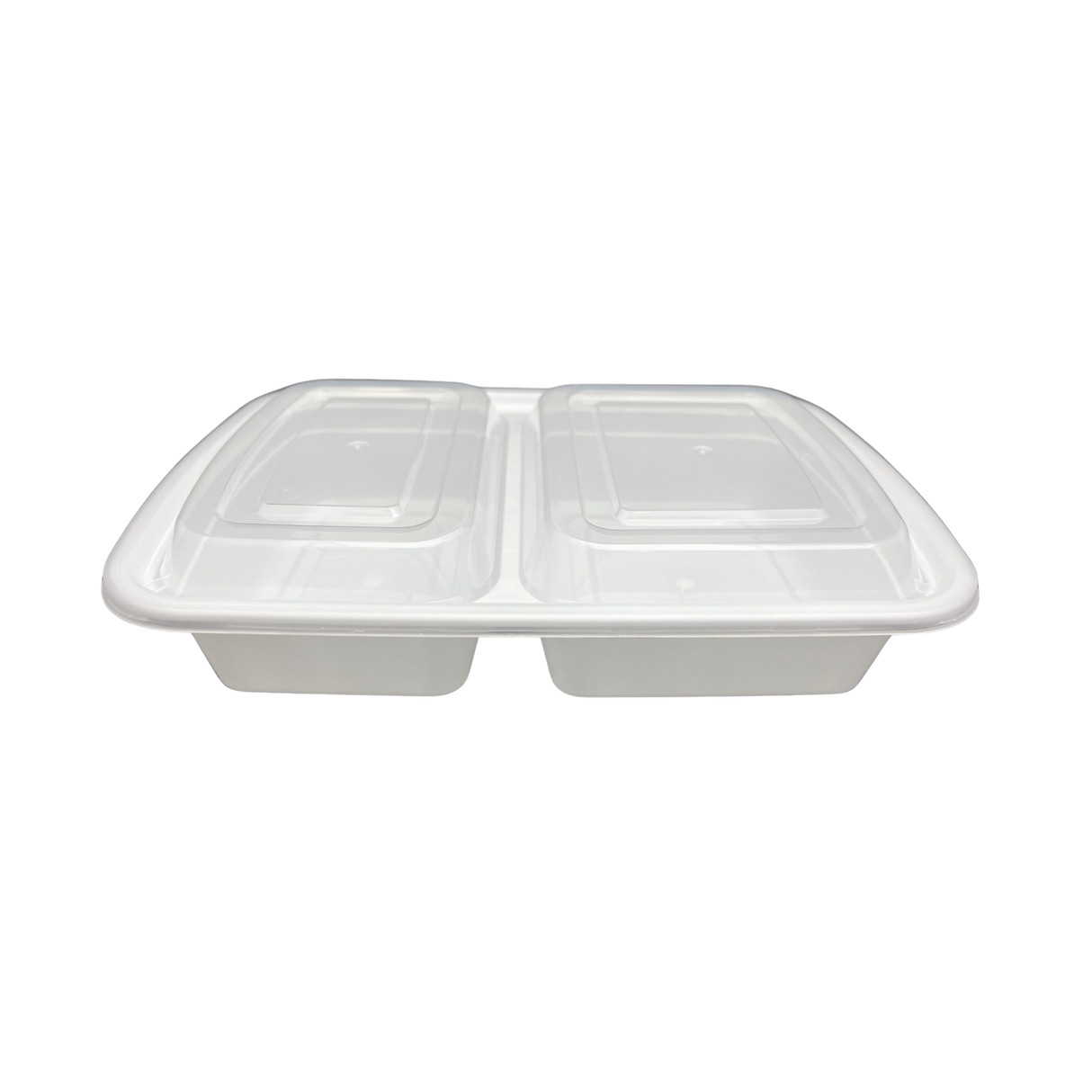 32 oz White Rectangular Take-Out Microwaveable Container with Clear Lid - 2-Comp.