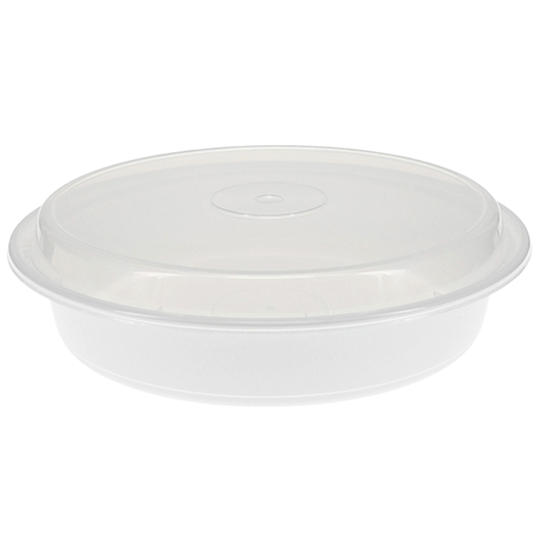 48 oz White Round Take-Out Microwaveable Container with Clear Lid