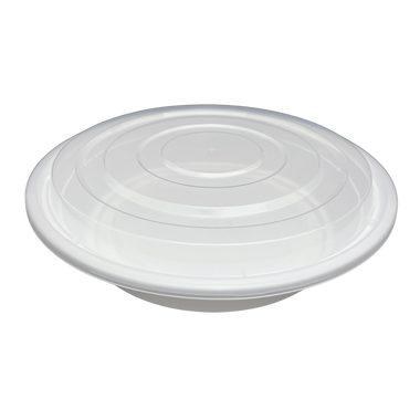 48 oz White Round Take-Out Microwaveable Container with Clear Lid
