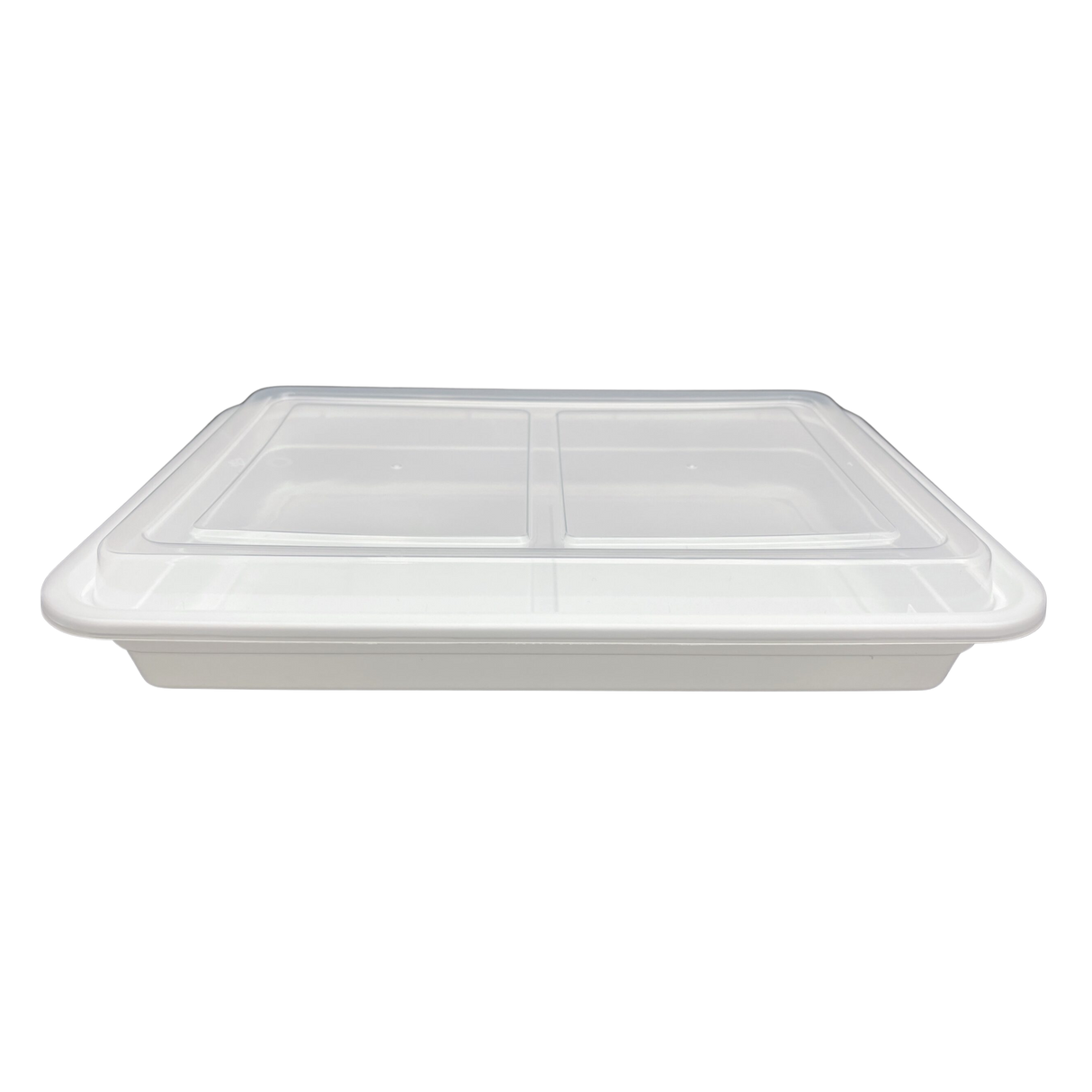 58 oz White Rectangular Take-Out Microwaveable Container with Clear Lid
