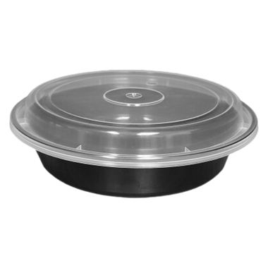 39 oz Black Round Take-Out Microwaveable Container with Clear Lid