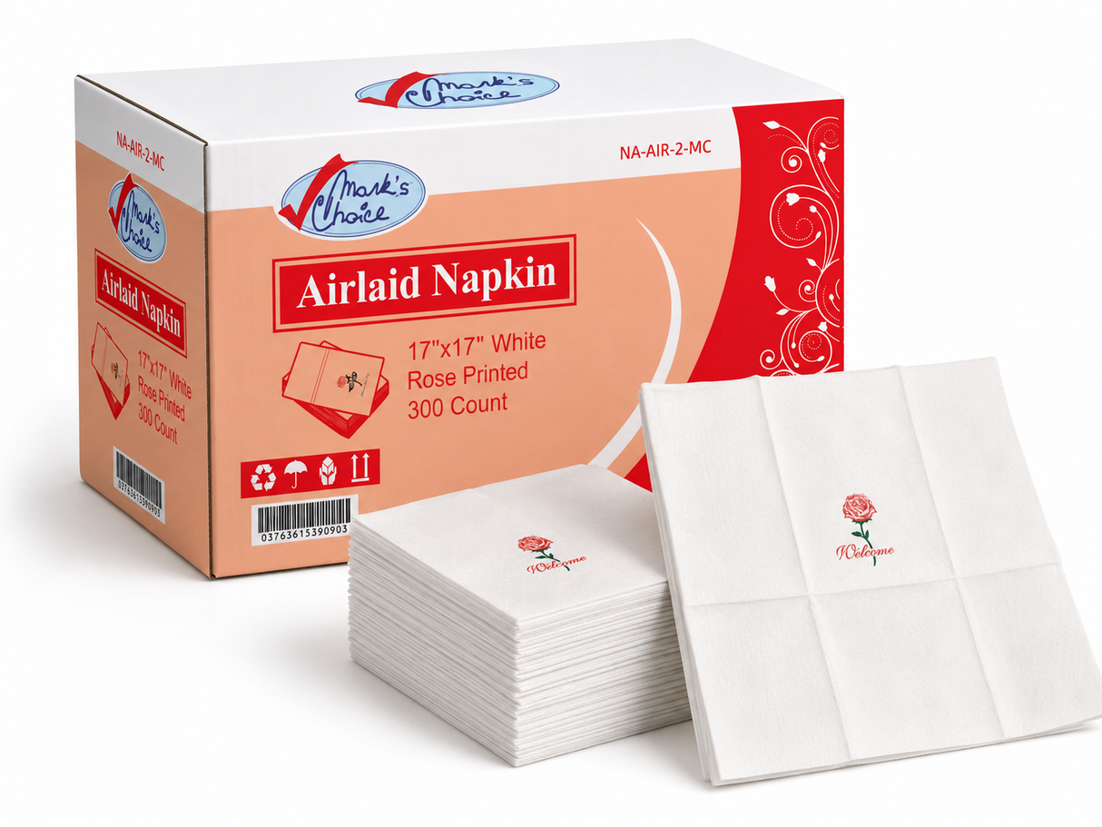 17" x 17", 1/8 Fold Airlaid Rose Printed Napkins
