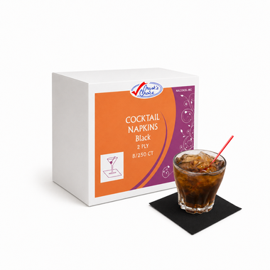 9" x 9", 1/4 fold Black Cocktail/Beverage Napkins