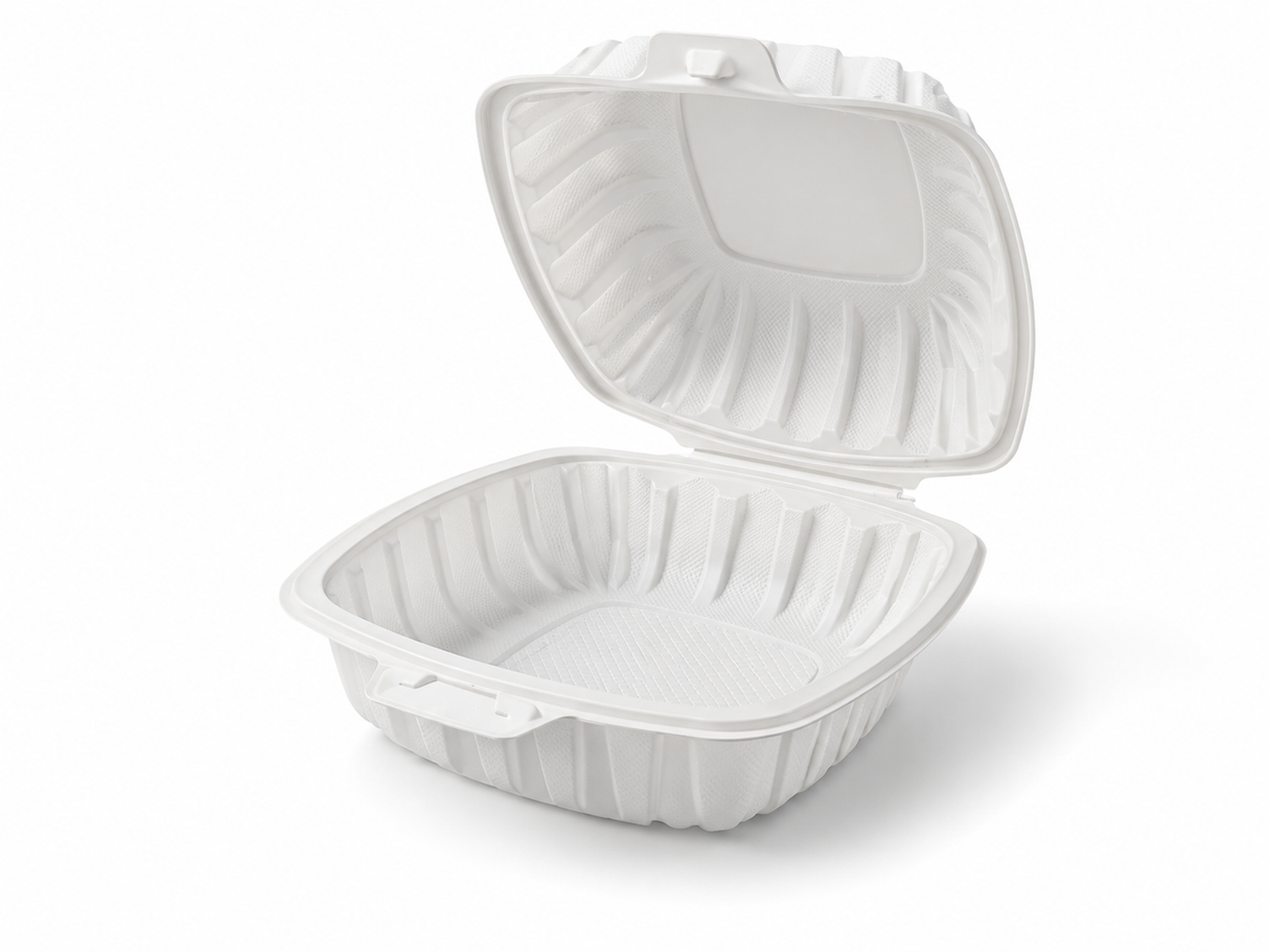 6" x 6" x 2.75" White MFPP Take-Out Container - 1-Comp.