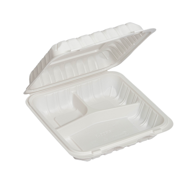7" x 7" x 2.75" White MFPP Take-Out Container - 3-Comp.
