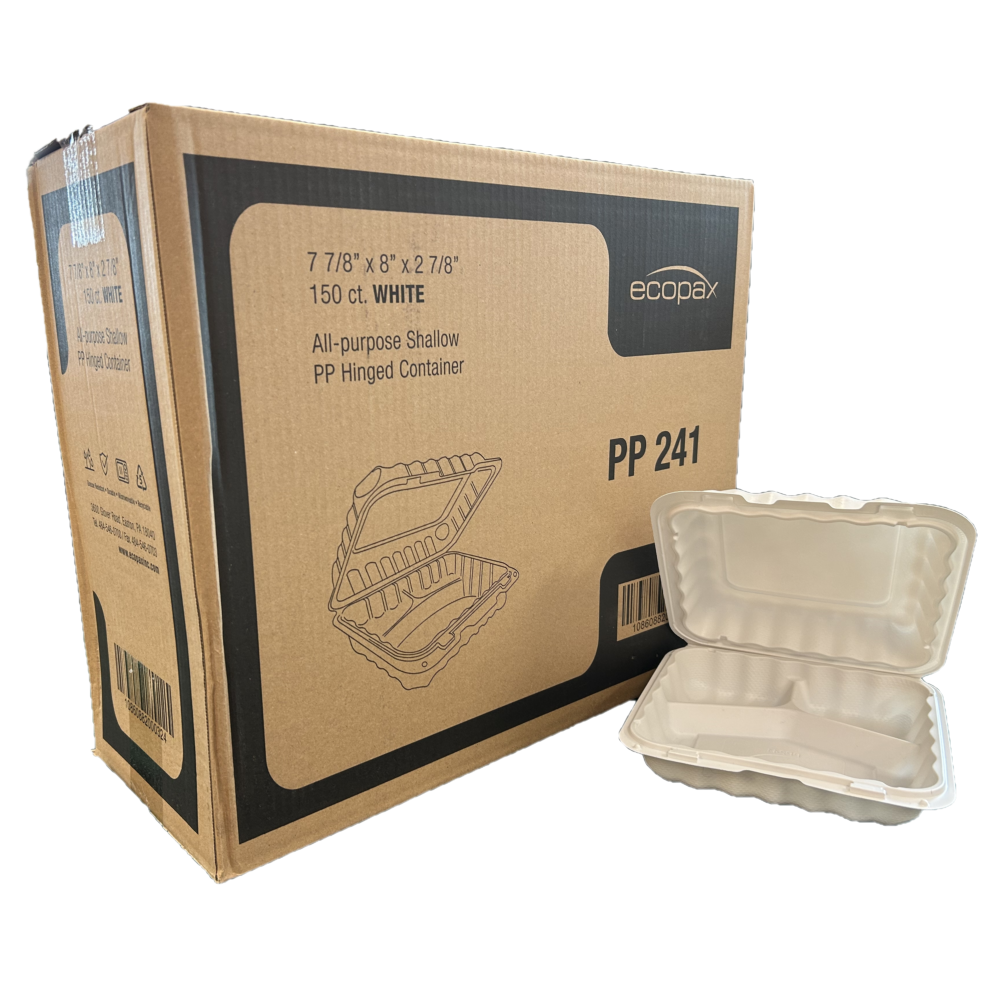 7.88" x 8" x 2.88" White MFPP Take-Out Container - 3-Comp.