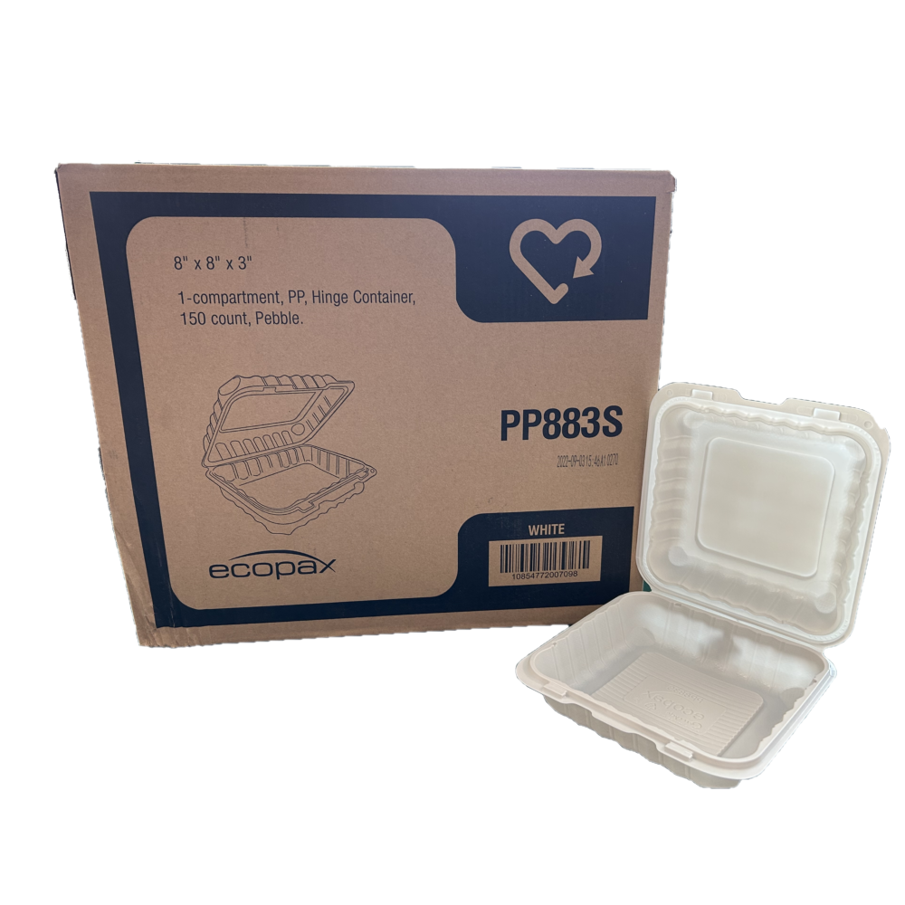 8" x 8" x 3" White MFPP Take-Out Container - 1-Comp.