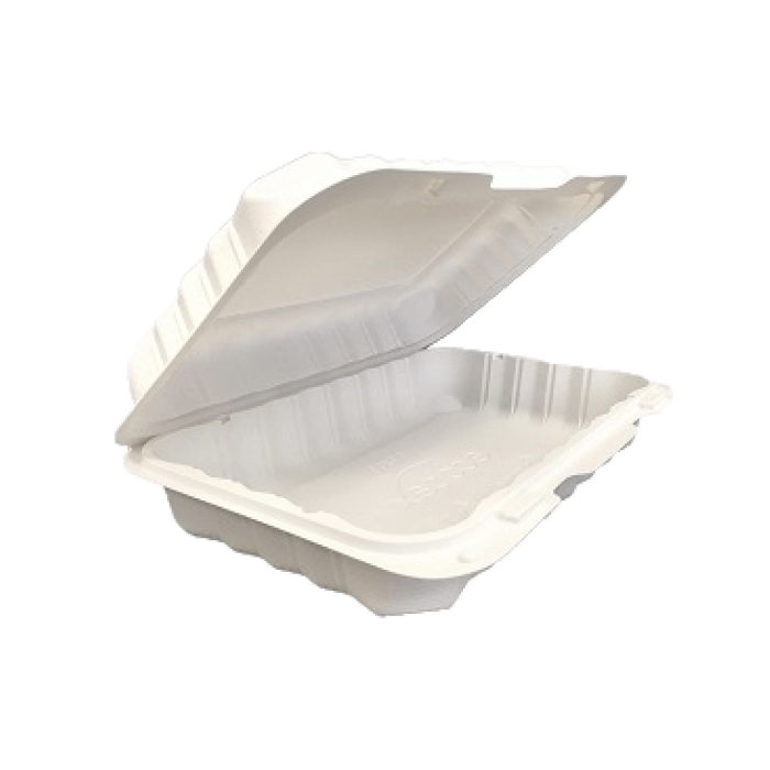 9.25" x 6.5" x 2.25" White MFPP Take-Out Container - 1-Comp.
