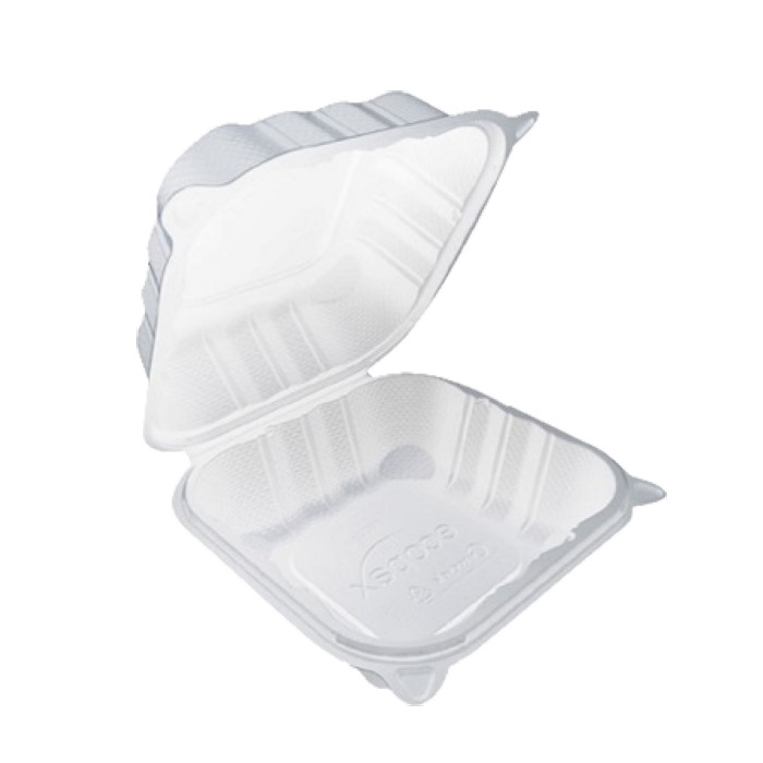 9.125" x 8.81" x 3" White MFPP Take-Out Container - 1-Comp.