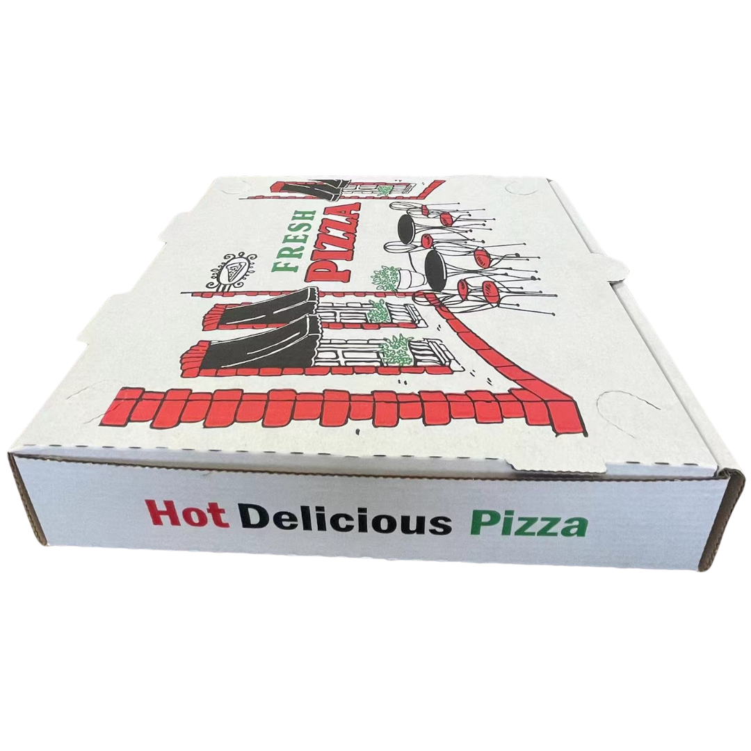 16" x 16" x 2" White B-Flute Printed Pizza Boxes
