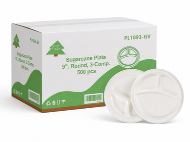 9" Round Sugarcane Plate - 3-Comp.
