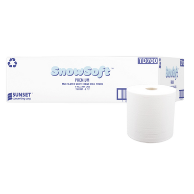 7.65" x 700' TAD White 2 Ply Hand Towel Rolls - 6 Rolls