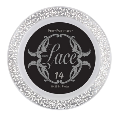 10.25" White Lace Plates with Silver Edge