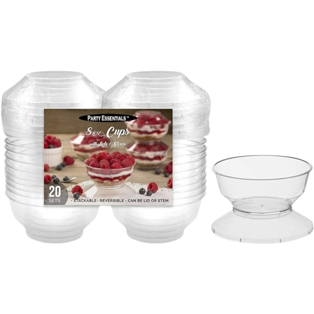 8oz Clear Dessert Cups with Lids/Stems - 20pcs/pk