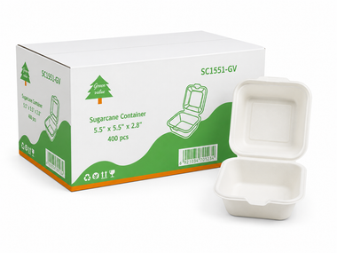 5.5" x 5.5" x 2.8" Sugarcane Take-Out Container