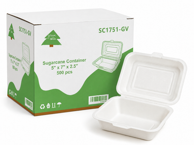 7" x 5" x 2.5" Sugarcane Take-Out Container - 1-Comp.