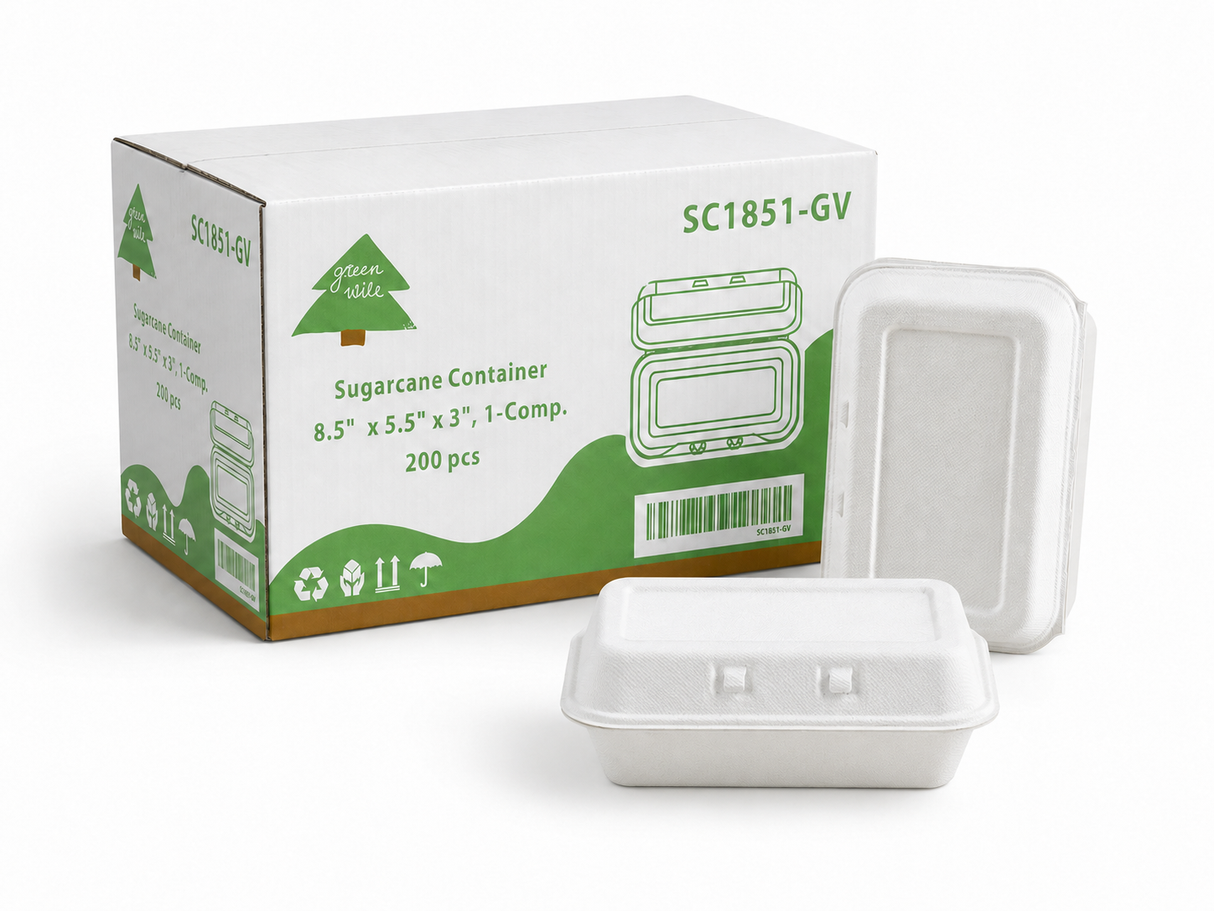 8.5" x 5.5" x 3" Sugarcane Take-Out Container - 1-Comp.