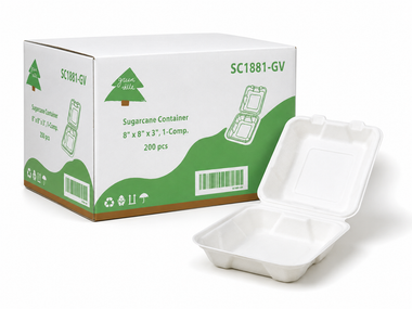 8" x 8" x 2.5" Sugarcane Take-Out Container - 1-Comp.
