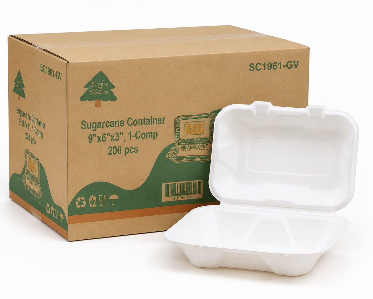 9" x 6" x 3" Sugarcane Take-Out Container - 1-Comp.