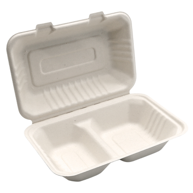 9" x 6" x 3" Sugarcane Take-Out Container - 2-Comp.