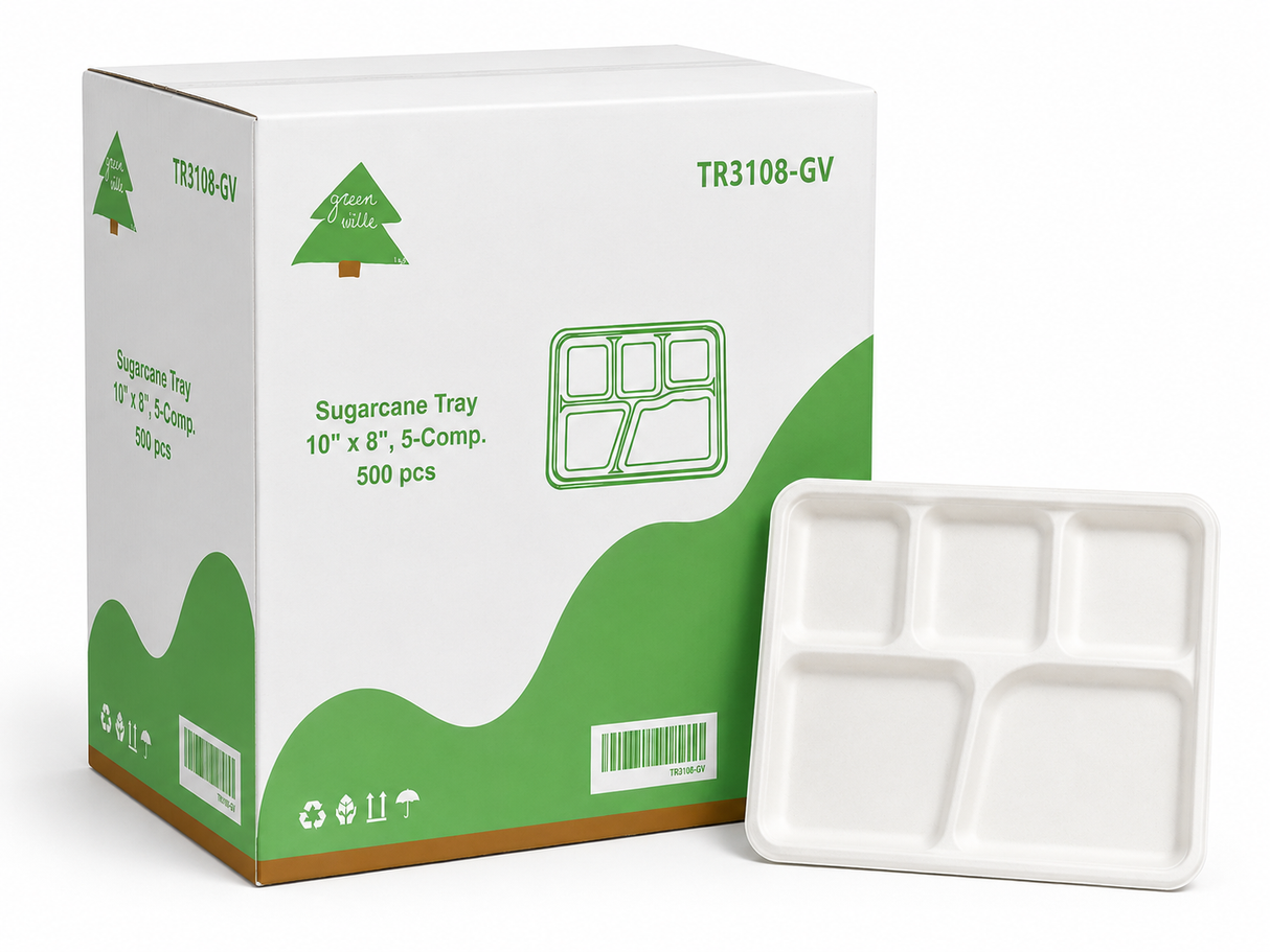 10" x 8" Sugarcane Trays - 5-Comp.