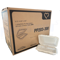 Ecopax - MFPP Take-Out Container - 8.13" x 6.5" x 2.63", 1 comp., White - PP203-300