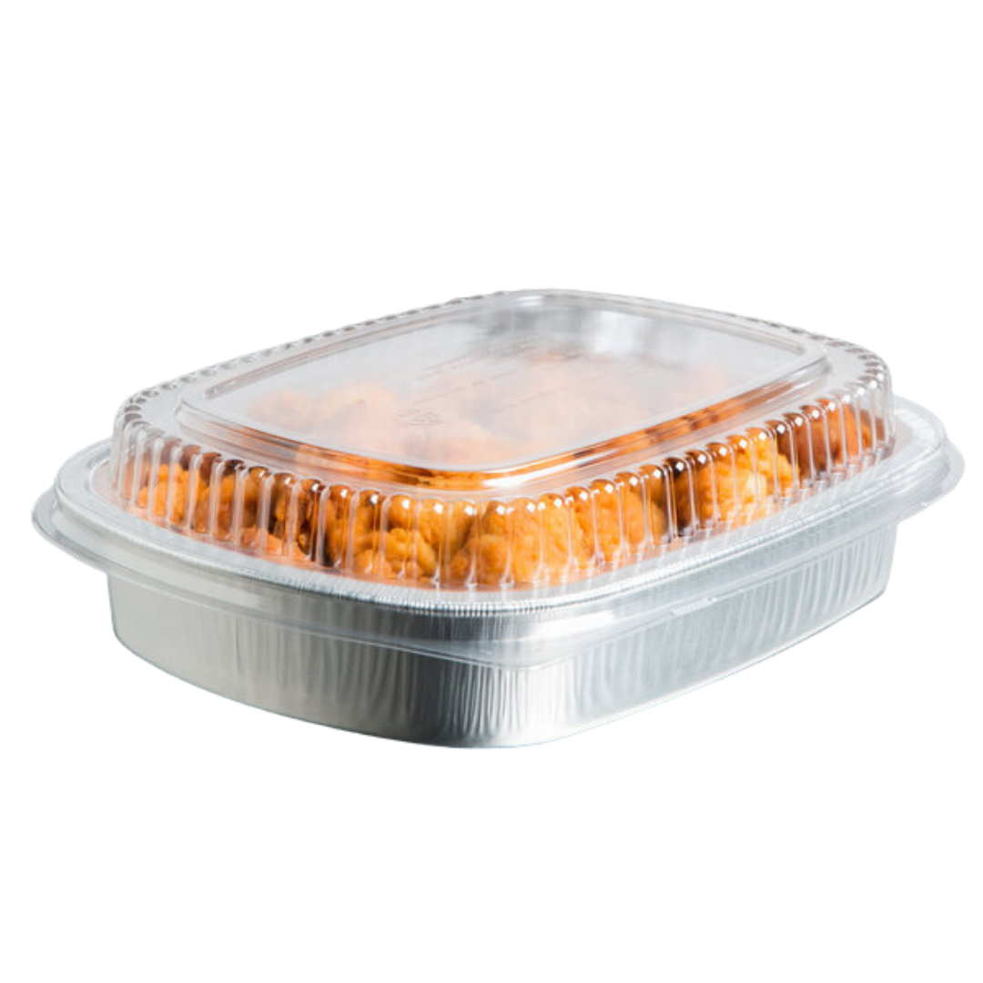 16 oz Rectangular Silver SmoothWall Foil Container with Clear Lid