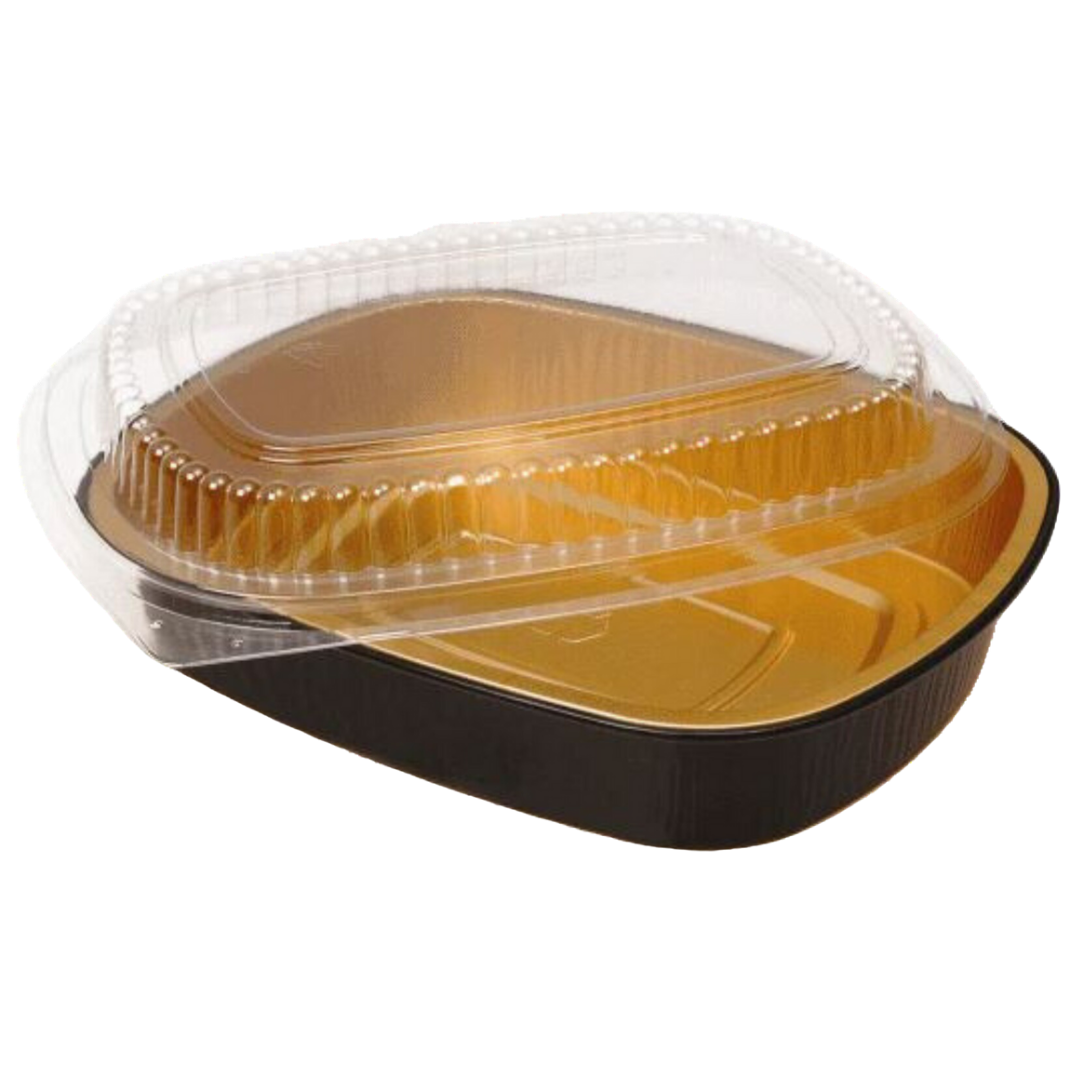 16 oz Rectangular Black Gold SmoothWall Foil Container with Clear Lid