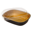 22 oz Rectangular Black Gold SmoothWall Foil Container with Clear Lid