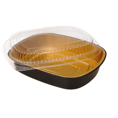 SmoothWall Foil Container - Black/Gold/Clear Lid (AC672-MC) Rectangular, 72oz - Mark's Choice
