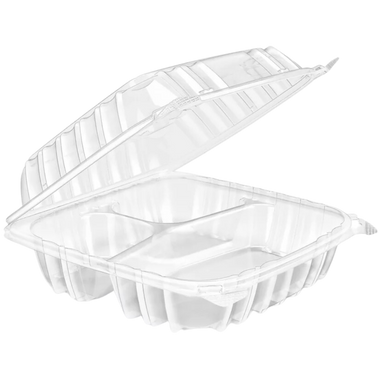 9" Clamshell Container with Hinged Lid - 3-comp.