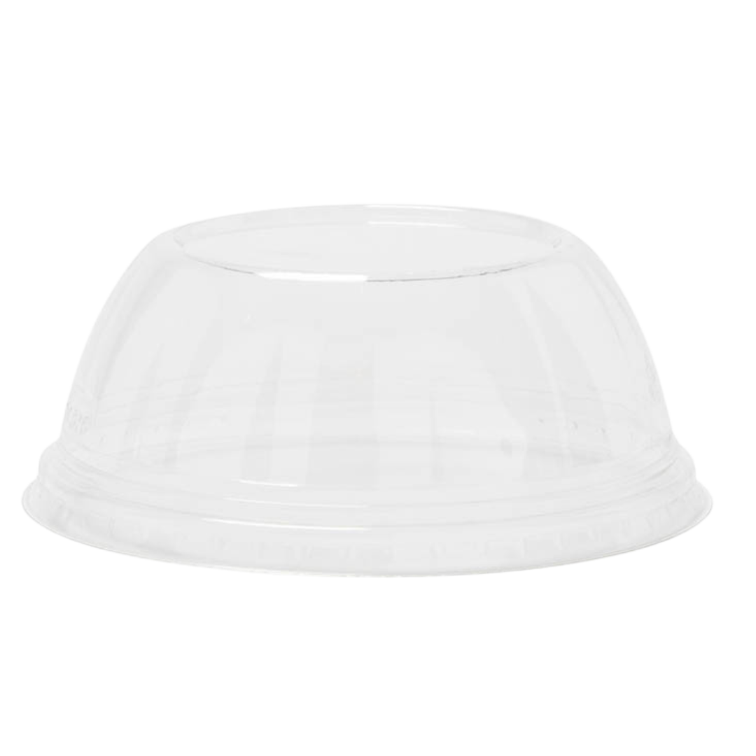90 mm PET Dome Lid with no hole that fits 9 and 12 oz Common Rim PET Cups