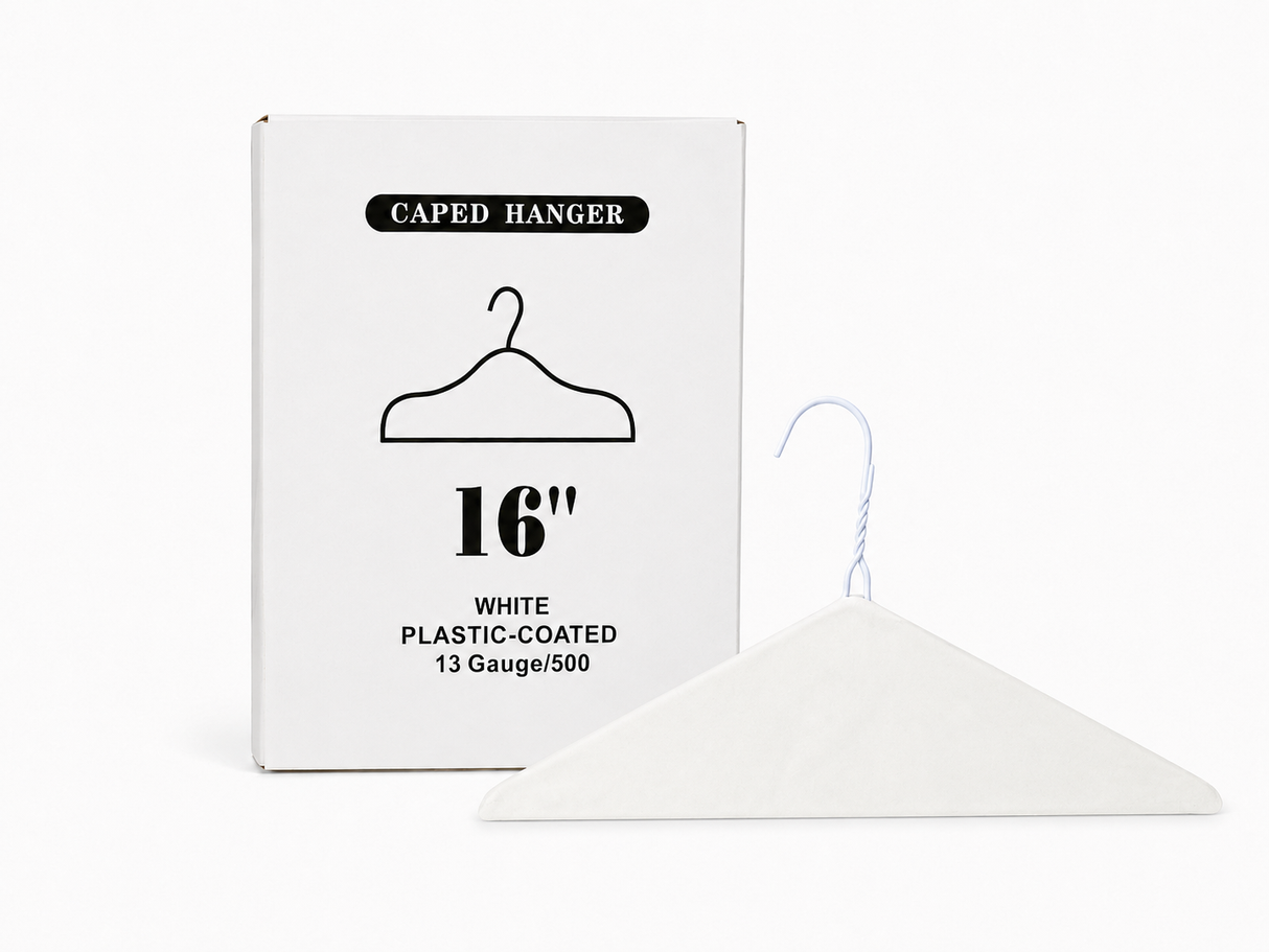 16" White Plain Caped Hanger, 13 Gauge