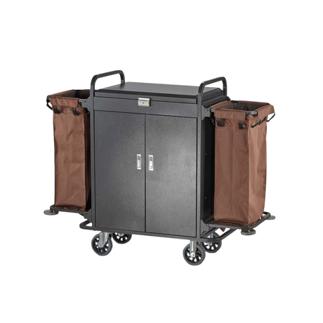 Metal Housekeeping Cart with Silent Rubber-Coated Wheels and Doors