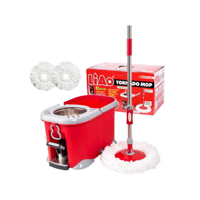 3 Way Drive Tornado Mop (Bucket, Handle and 2 Microfiber Mop Refills)