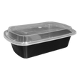 28 oz Black Rectangular Take-Out Microwaveable Container with Clear Lid