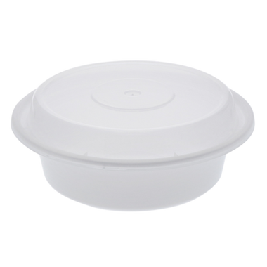 6" White Round Take-Out Microwaveable Container with Clear Lid