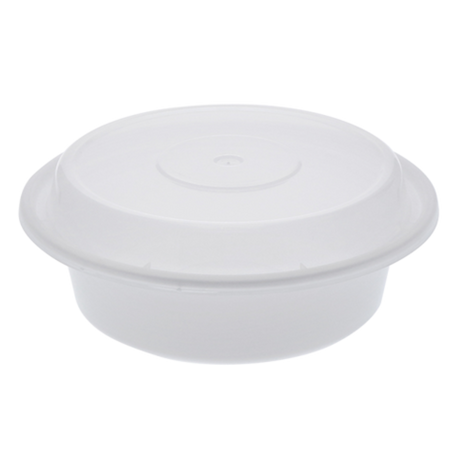 6" White Round Take-Out Microwaveable Container with Clear Lid