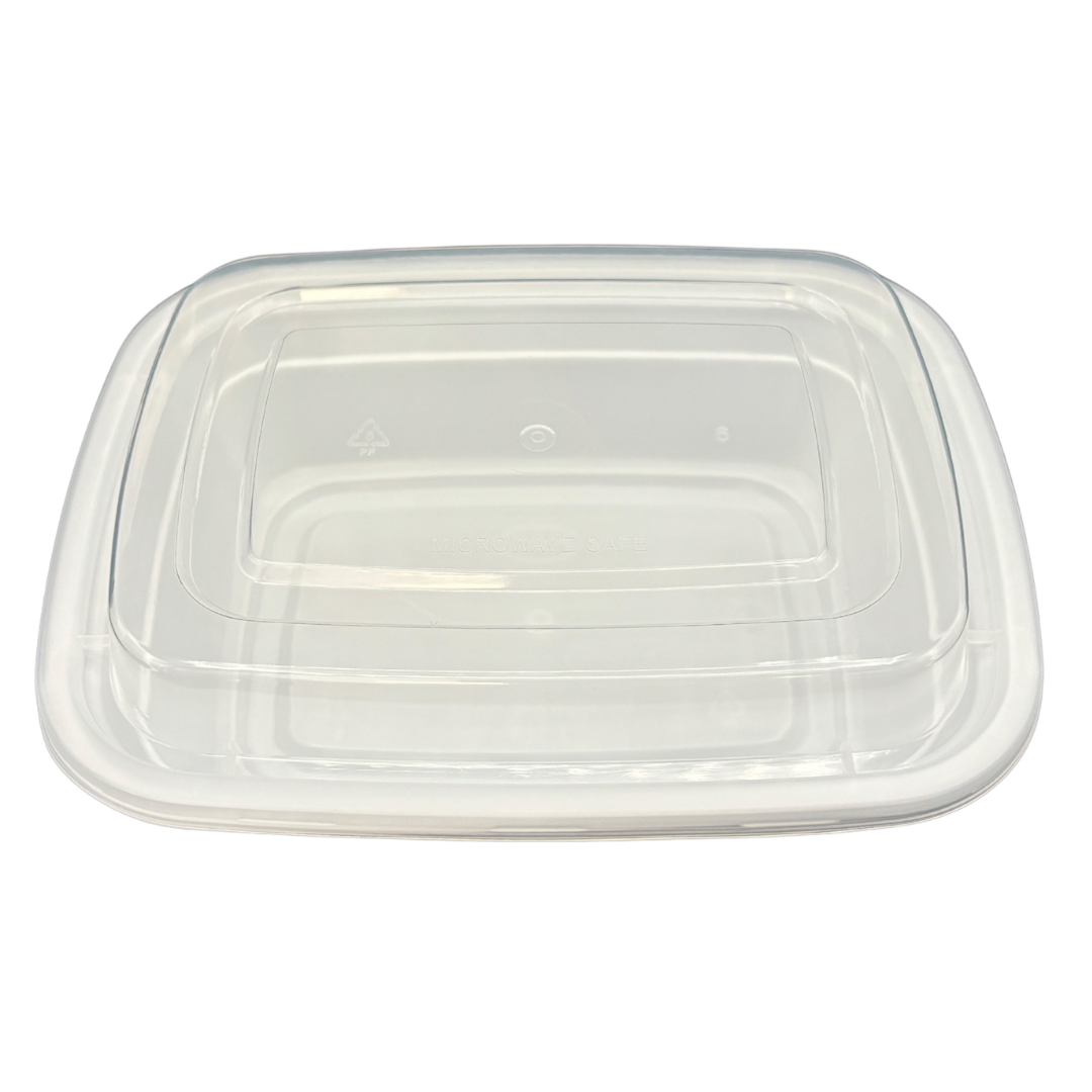 12 oz White Rectangular Take-Out Microwaveable Container with Clear Lid
