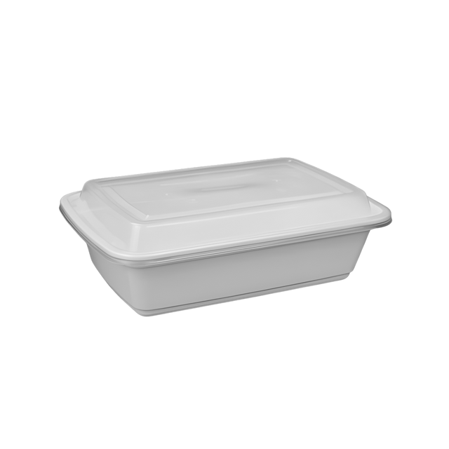 16 oz White Rectangular Take-Out Microwaveable Container with Clear Lid