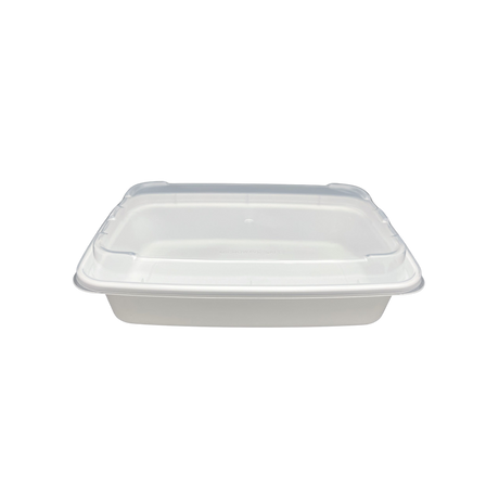16 oz White Rectangular Take-Out Microwaveable Container with Clear Lid