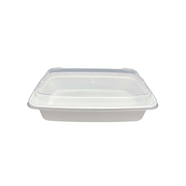 16 oz White Rectangular Take-Out Microwaveable Container with Clear Lid